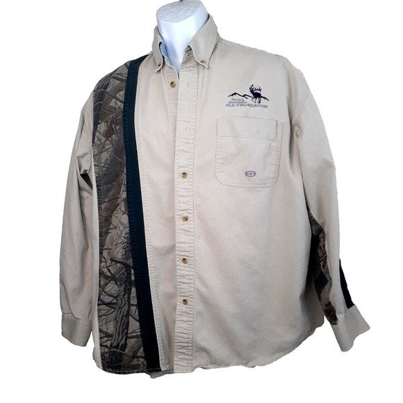 Roper Range Gear Hunting Shooting Khanki RealTree Camo Shirt Mens L w Elk Camp - Picture 1 of 13